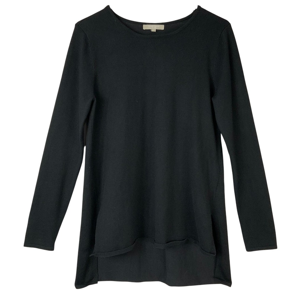 Joan Vass Studio Black Sweater S Pullover Crew Neck Long Sleeve High-Low Hem